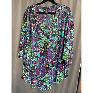 Russell Kemp Blouse Top Women's 2X Multicolor Patterned Long Sleeve Preppy B71